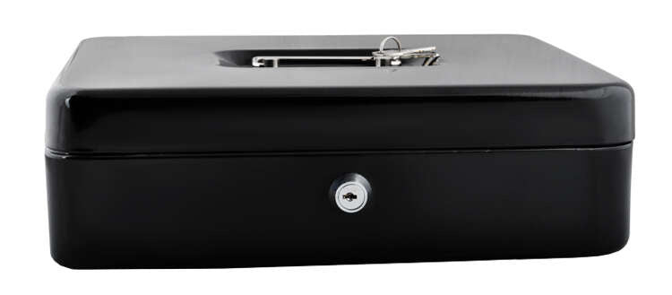 Didelė juoda pinigų dėžutė