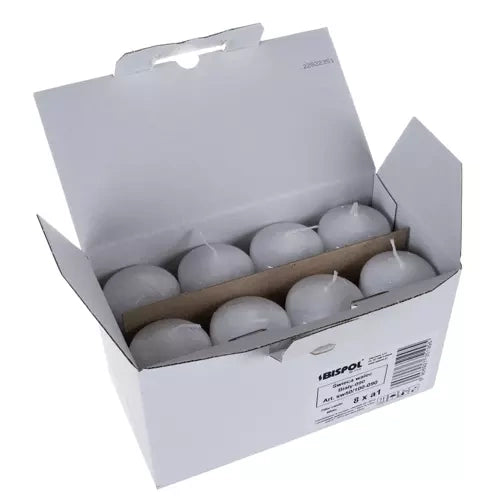 Balta cilindrinė žvakė - rinkinyje 8 vnt.