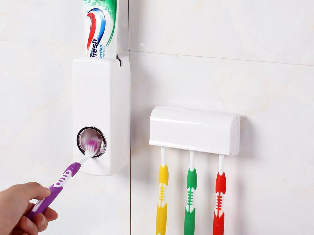 Dantų pastos dozatorius dantų šepetėlio laikiklis