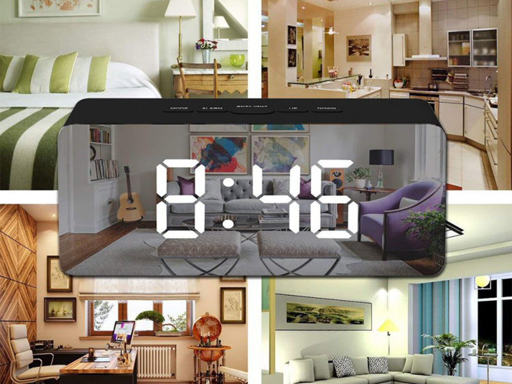 Led žadintuvas led laikmatis led veidrodis žadintuvas data 4in1