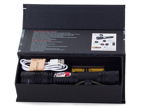 Taktinis žibintuvėlis bailong cree led usb xml-l t6