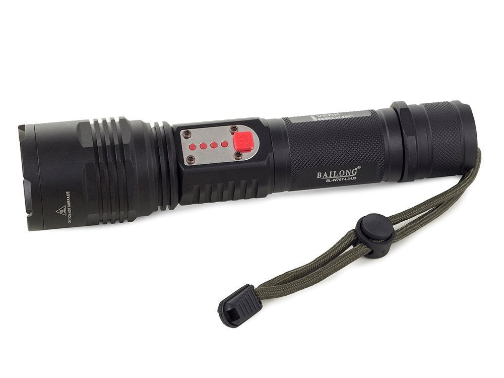 Taktinis žibintuvėlis bailong cree led usb xml-l t6