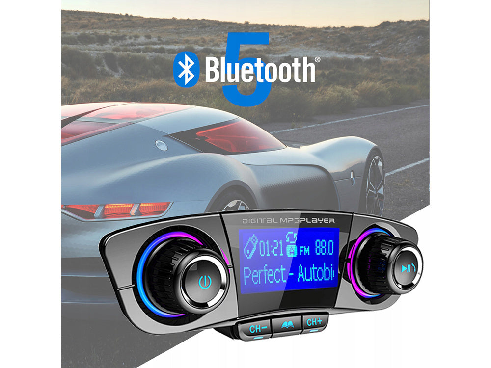 Fm siųstuvas bluetooth usb 5.0 daugiafunkcinis 8in1