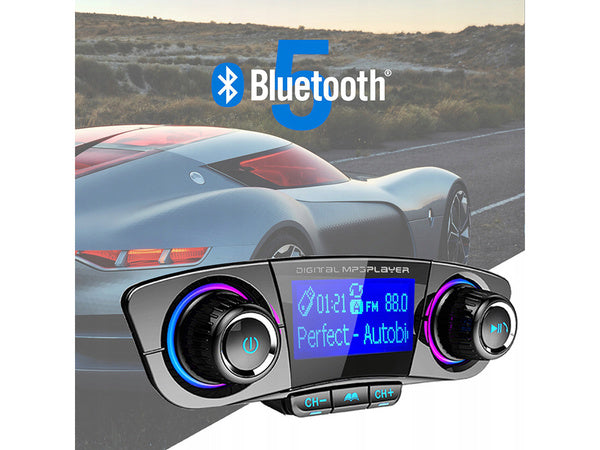 Fm siųstuvas bluetooth usb 5.0 daugiafunkcinis 8in1