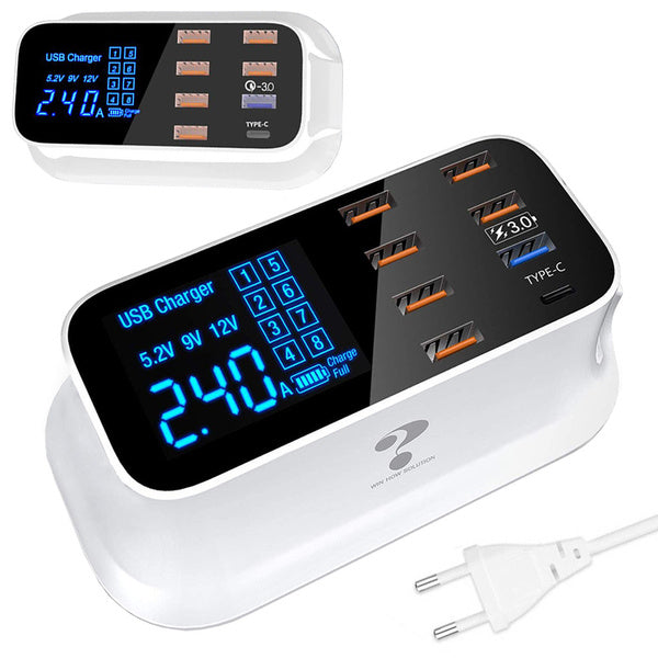 Telefono įkroviklis 8 x usb qc 3.0 type c