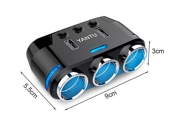 Cigarečių uždegiklio lizdas platintojas 2x usb įkroviklis