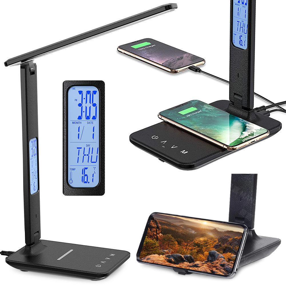 Vadovaujama stalinė lempa mokyklinis usb laikrodis qi įkroviklis