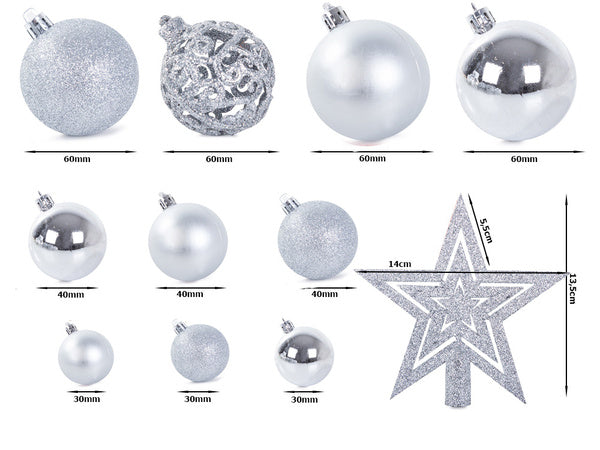 Kalėdų eglutės viršūnės 6/4/3 cm kit 100 vnt., Sidabras, Szín, Ezüst