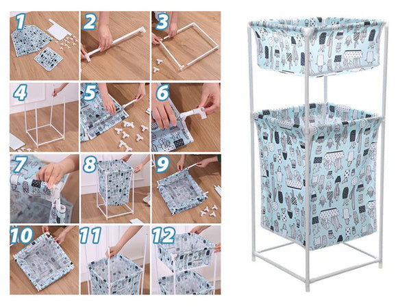 Skalbinių krepšys su dviguba lentyna lininių drabužių krepšys