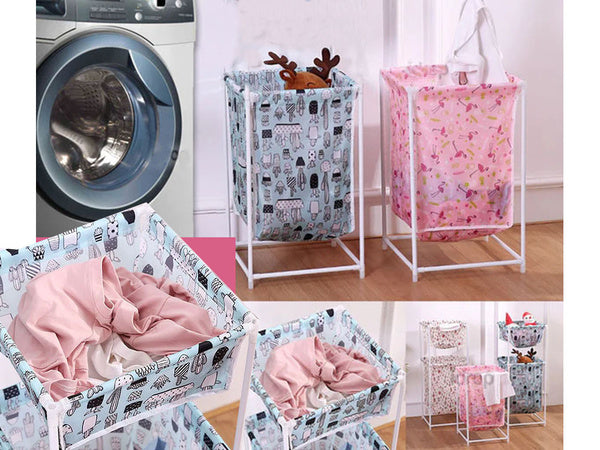 Skalbinių krepšys su dviguba lentyna lininių drabužių krepšys