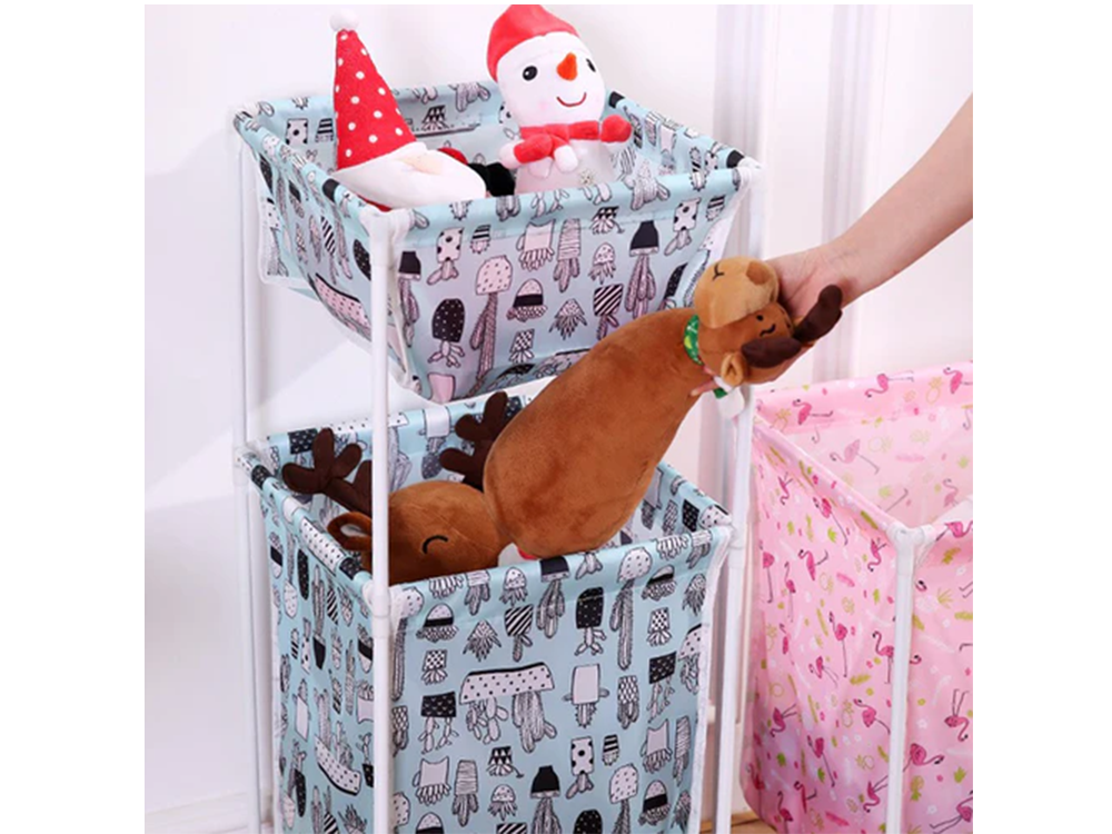 Skalbinių krepšys su dviguba lentyna lininių drabužių krepšys