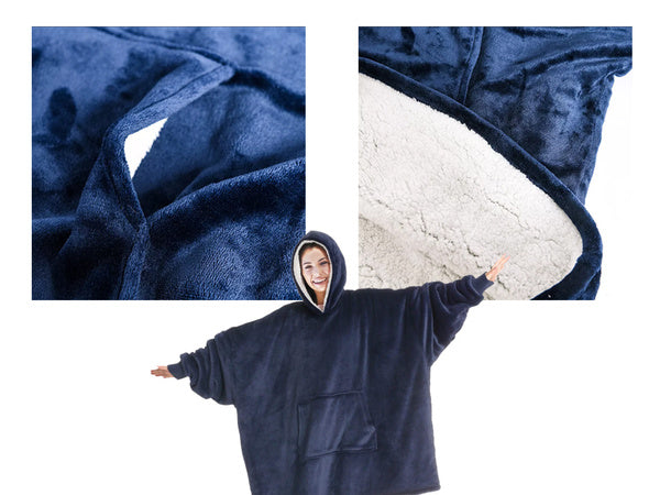 Šiltas megztinis oversize antklodė xxl 2in1 storas flisas, Navy, Szín, Haditengerészet