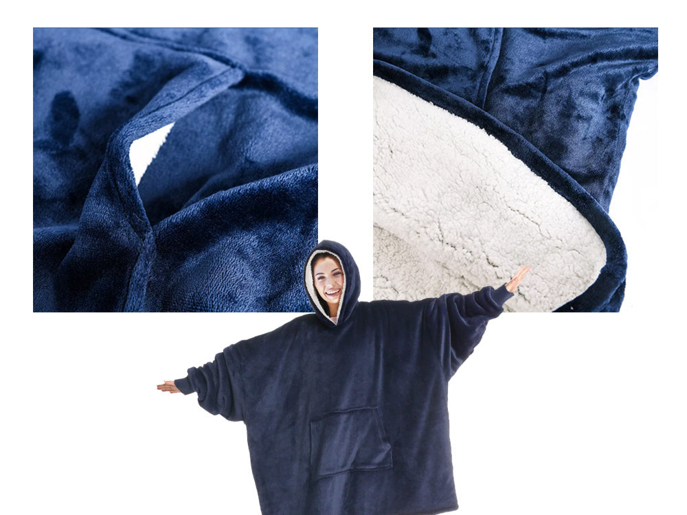 Šiltas megztinis oversize antklodė xxl 2in1 storas flisas, Navy, Szín, Haditengerészet