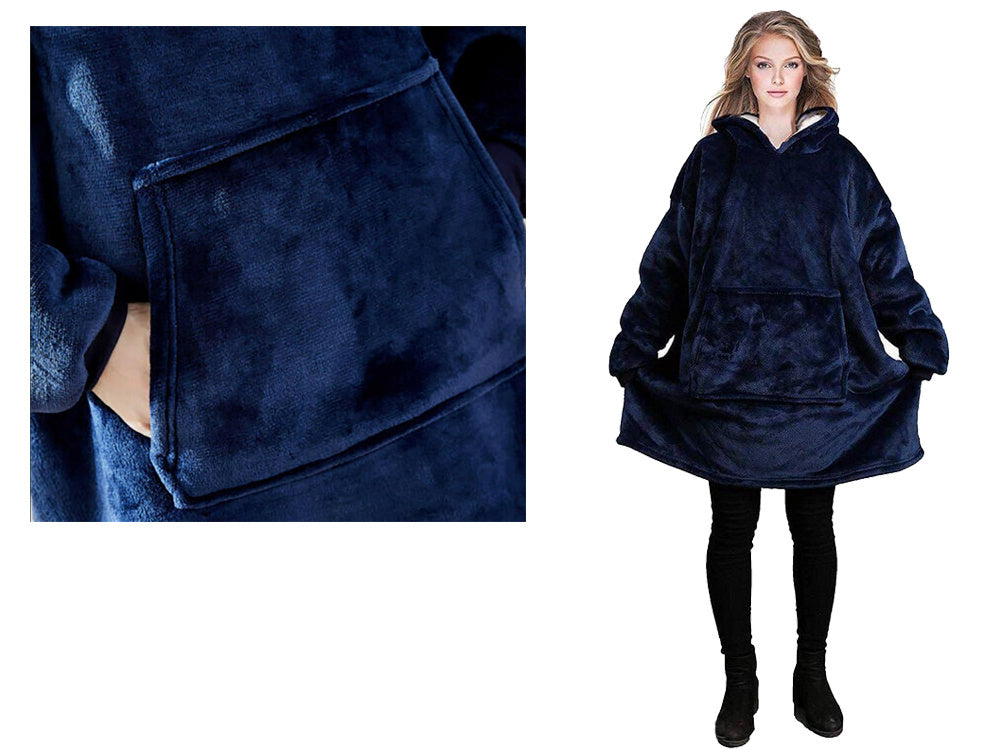 Šiltas megztinis oversize antklodė xxl 2in1 storas flisas, Navy, Szín, Haditengerészet