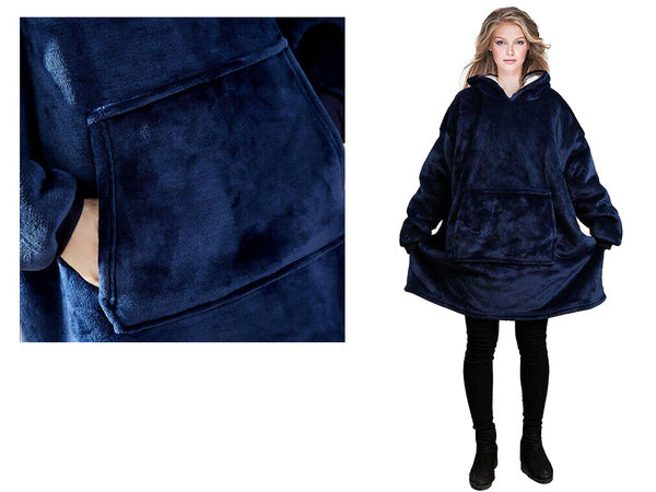 Šiltas megztinis oversize antklodė xxl 2in1 storas flisas, Navy, Szín, Haditengerészet