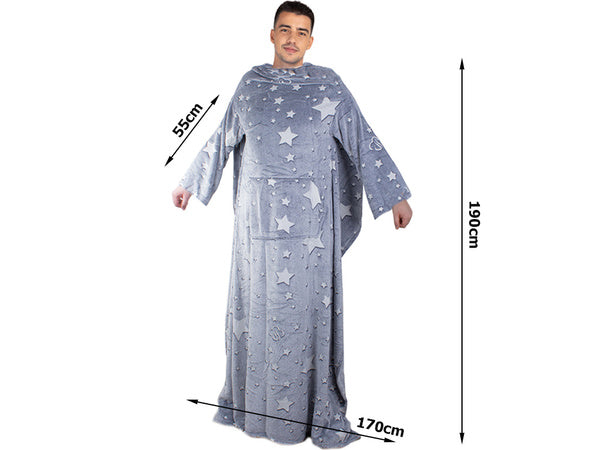 Antklodė su rankovėmis vilnonis šiltas megztinis chalatas neoninis