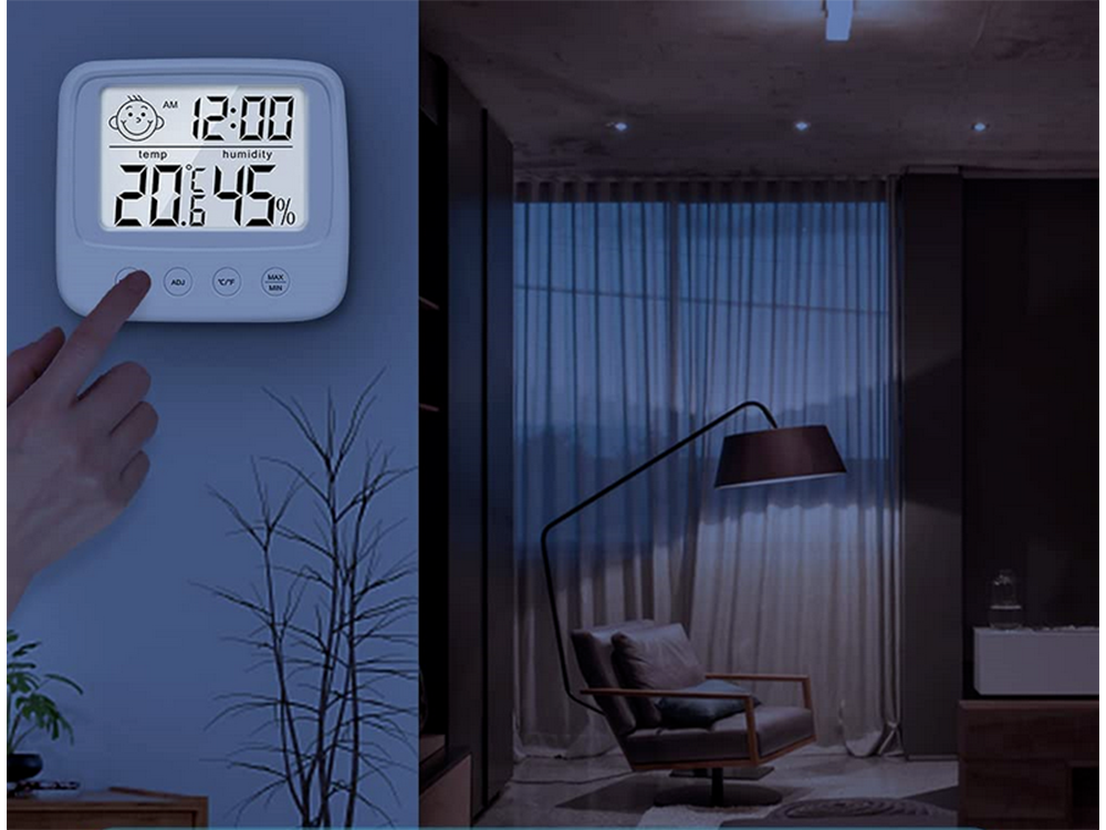 Termometras higrometras elektroninis vidinis laikrodis