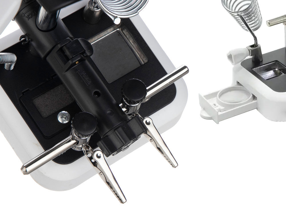 Trečiosios rankos litavimo rinkinys didinamojo stiklo laikiklis 6 led