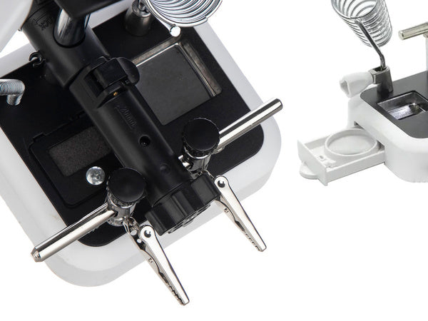 Trečiosios rankos litavimo rinkinys didinamojo stiklo laikiklis 6 led