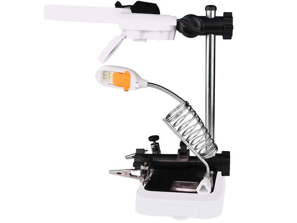 Trečiosios rankos litavimo rinkinys didinamojo stiklo laikiklis 6 led