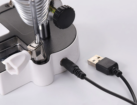 Trečiosios rankos litavimo rinkinys didinamojo stiklo laikiklis led