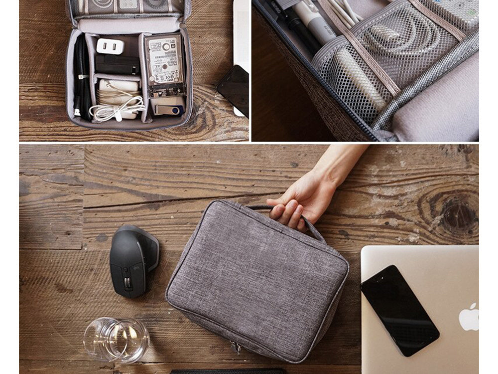 Kelioninis krepšys įkrovikliams ir kabeliams organizuoti