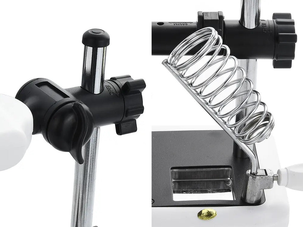 Trečiosios rankos litavimo rinkinys didinamojo stiklo laikiklis led