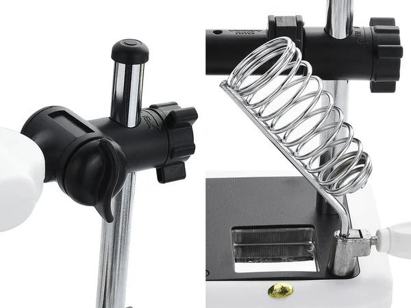 Trečiosios rankos litavimo rinkinys didinamojo stiklo laikiklis led