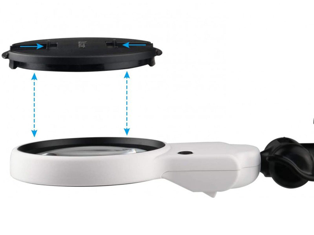 Trečiosios rankos litavimo rinkinys didinamojo stiklo laikiklis led