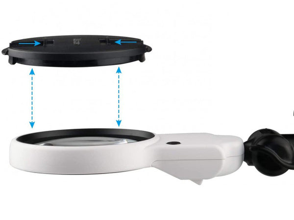 Trečiosios rankos litavimo rinkinys didinamojo stiklo laikiklis led