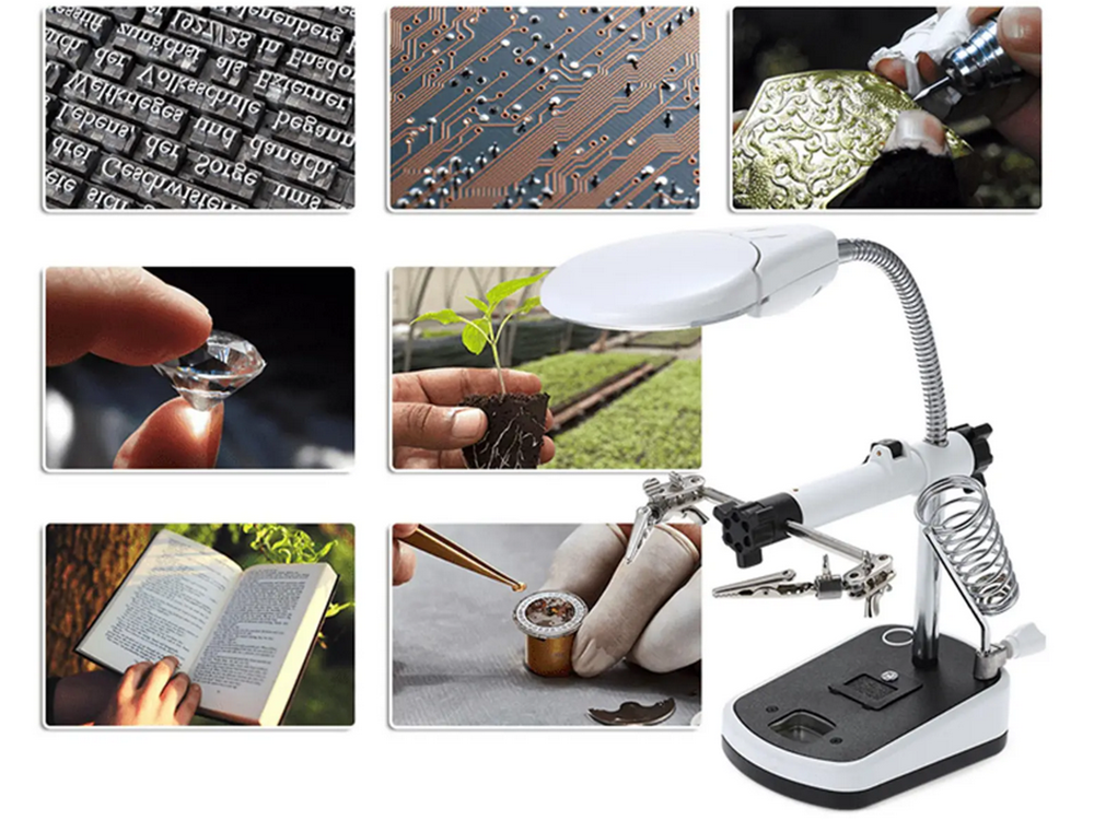 Trečiosios rankos lutteris 10x 3,5x 5 led, skirtas litavimui