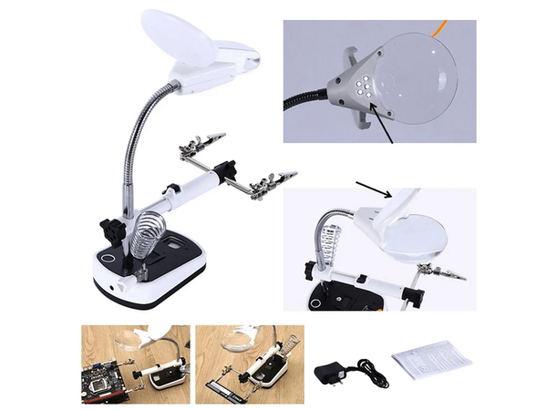 Trečiosios rankos lutteris 10x 3,5x 5 led, skirtas litavimui