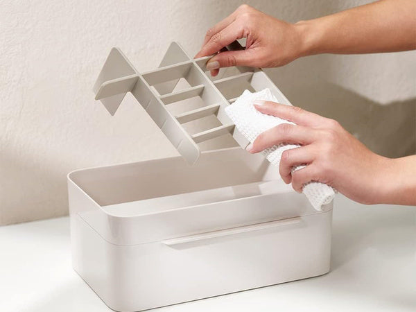 Kosmetikos organizatorius su stalčiumi ir veidrodėliu