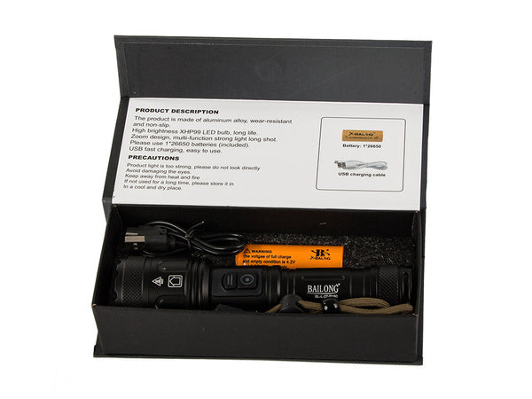 Taktinis žibintuvėlis bailong cree vadovaujama xhp160 cob galia