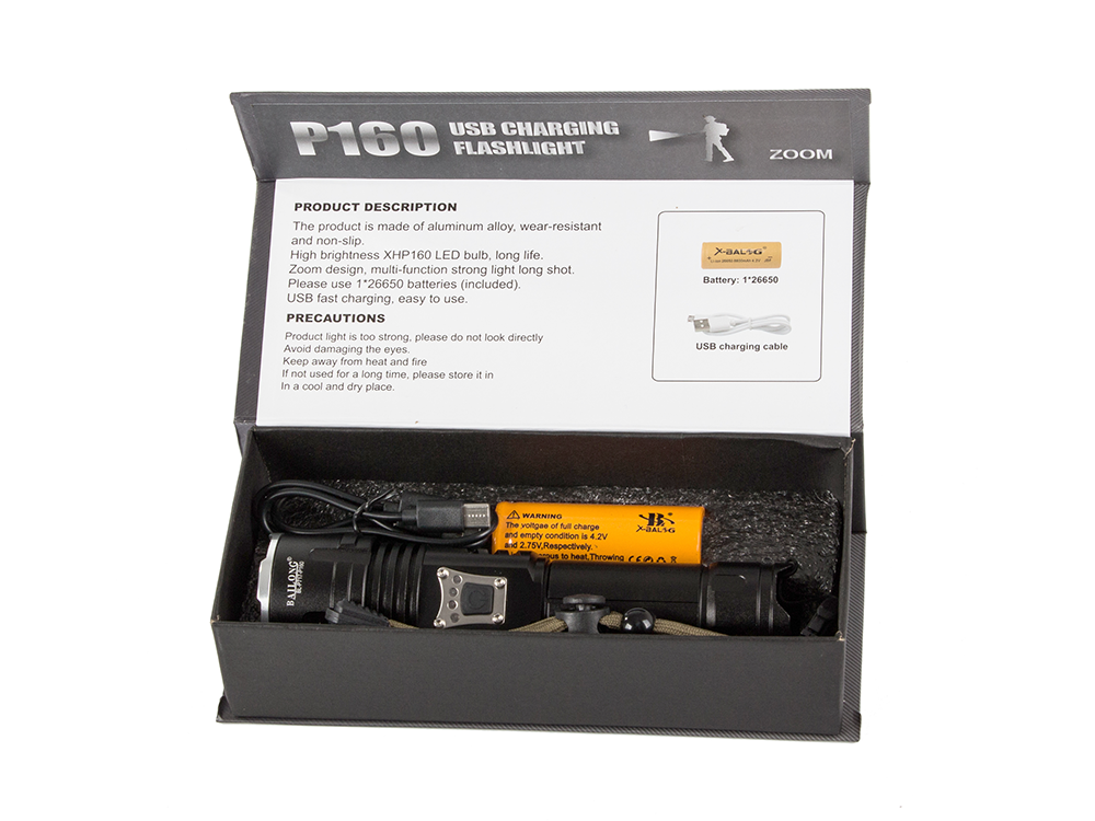 Taktinis karinis bailong vadovaujama cree xhp160 žibintuvėlis