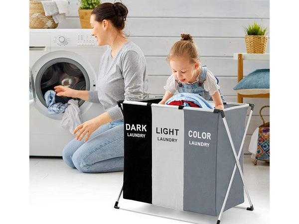 Skalbinių krepšys 3 skyrių laisvai pastatomas organizatorius konteineris 135l