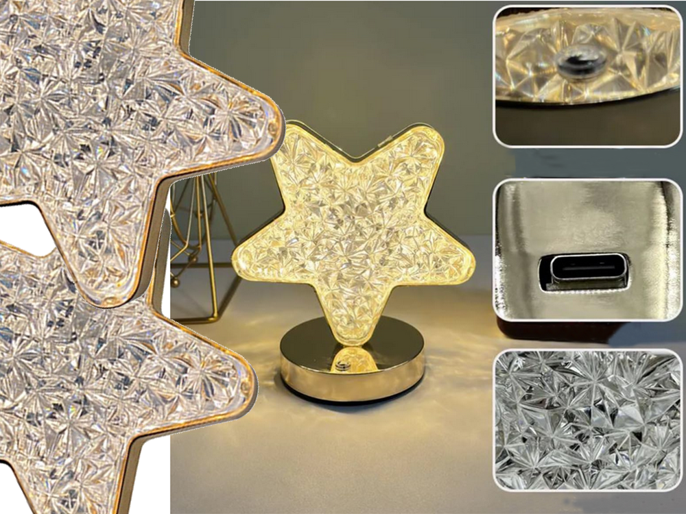 Stalo žvaigždė naktinė šviesa krištolo vadovaujama rgb usb