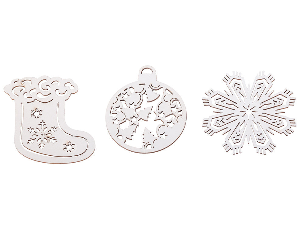 Medinės kalėdinės eglutės dekoracijos 20 vnt. Pakabukai baubliai ornamentai