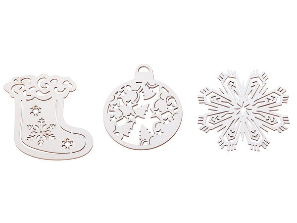 Medinės kalėdinės eglutės dekoracijos 20 vnt. Pakabukai baubliai ornamentai