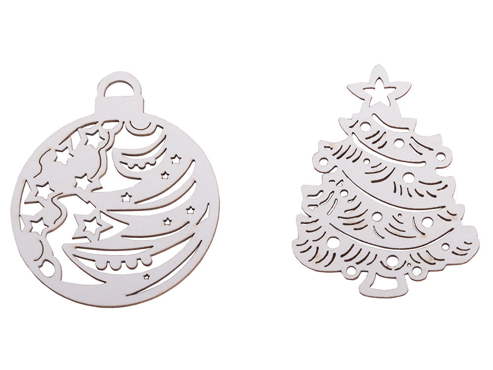 Medinės kalėdinės eglutės dekoracijos 20 vnt. Pakabukai baubliai ornamentai