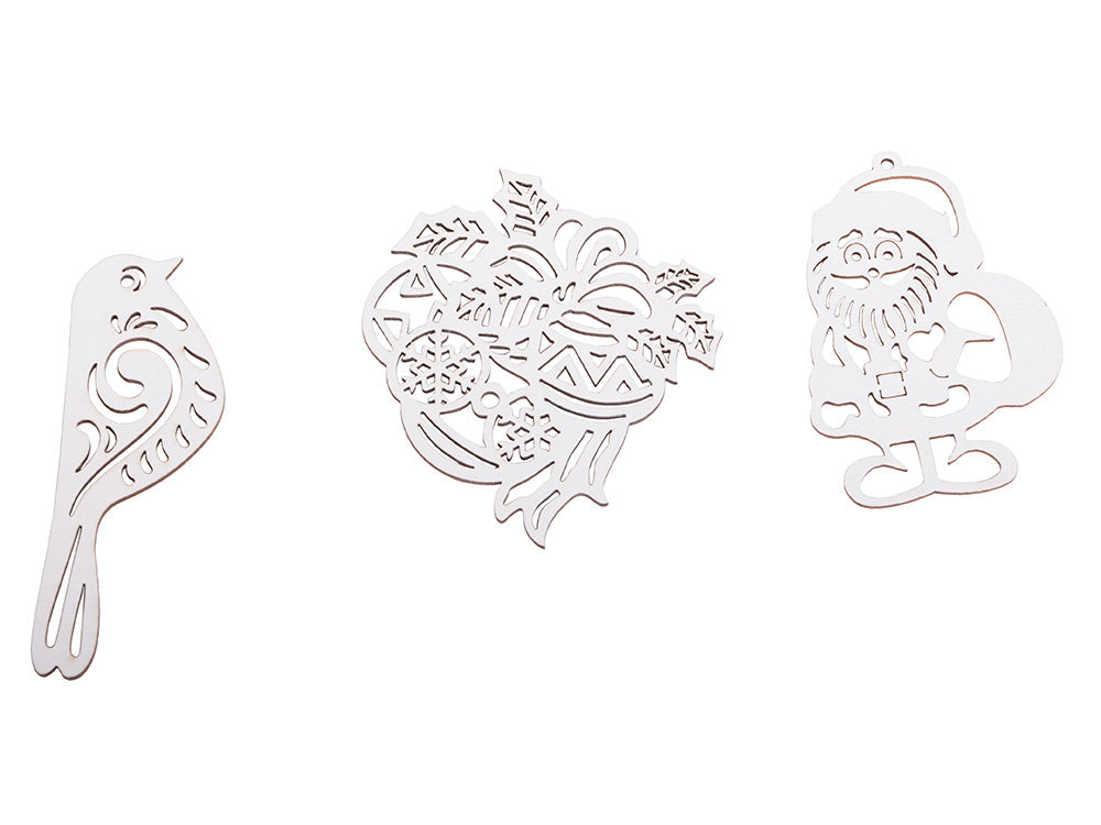 Medinės kalėdinės eglutės dekoracijos 20 vnt. Pakabukai baubliai ornamentai