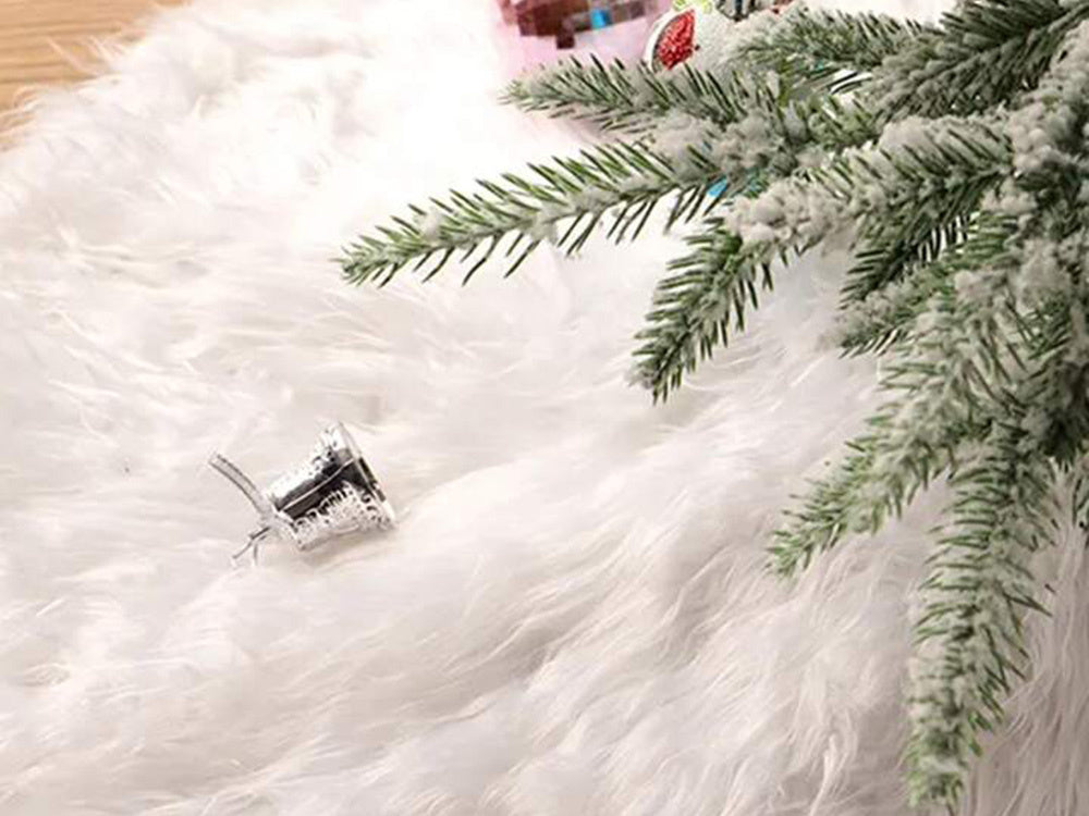 Kalėdų eglutės kilimėlis baltas kailinis 90 cm apvalus