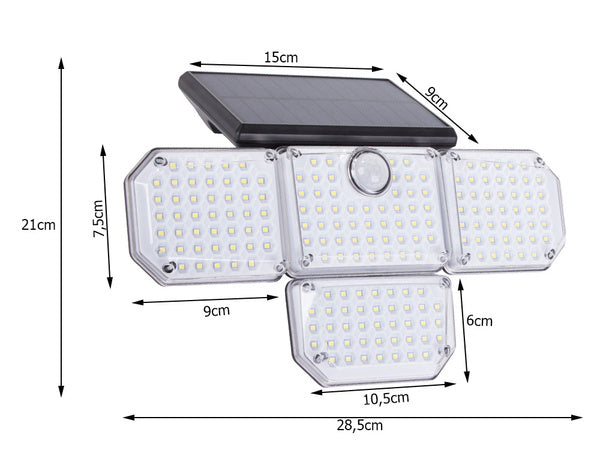 Saulės lempa 181 led su sutemų judesio jutikliu + nuotolinio valdymo sodo gatvės lempa