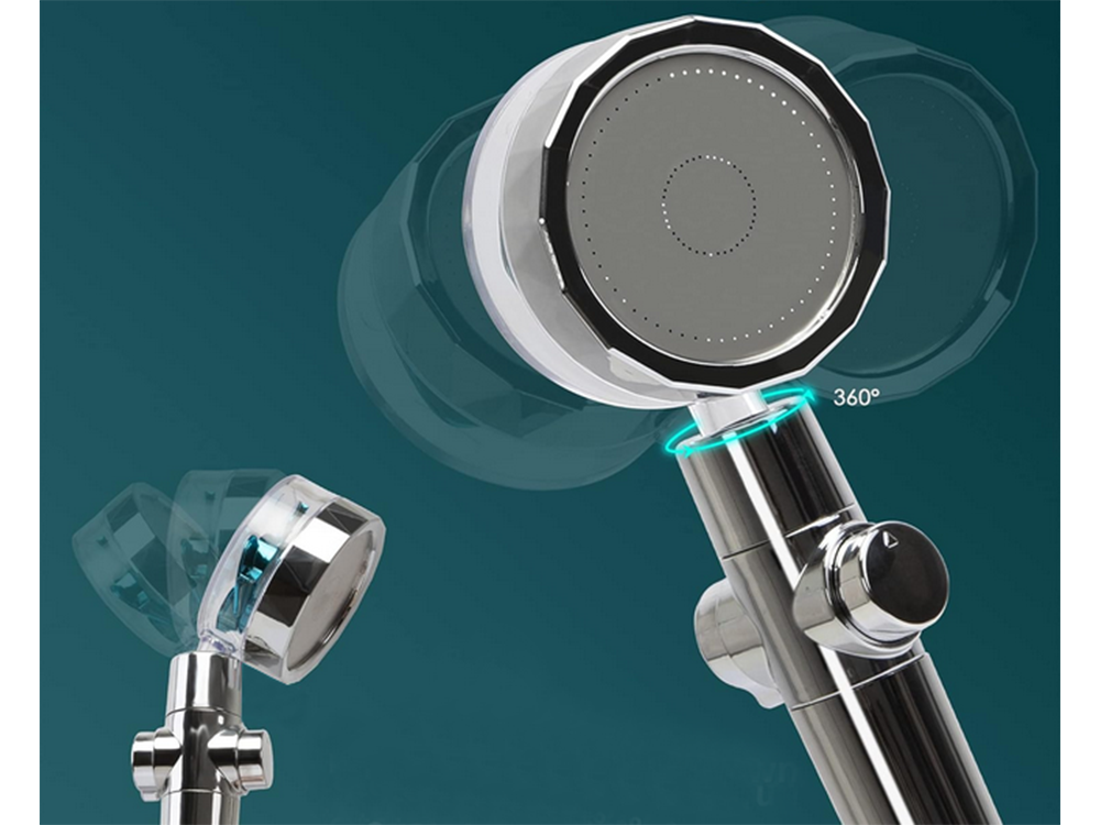 Dušo rankena su turbininiu filtru, keičiamu ventiliatoriumi, dušu