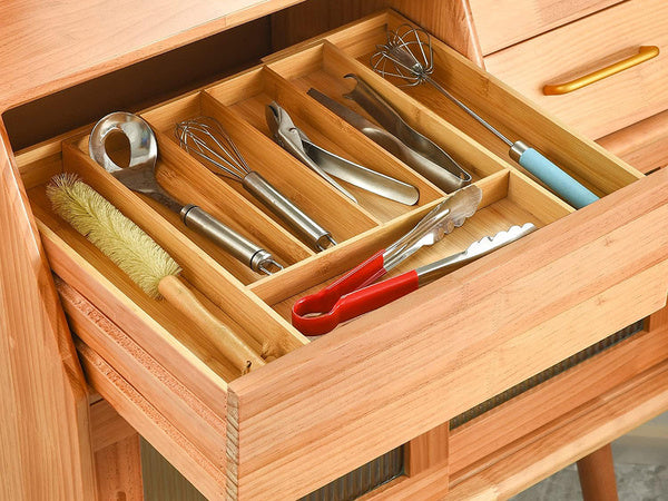 Virtuvės stalčių stalčių organizatorius bambus 7 durelių 39cm l