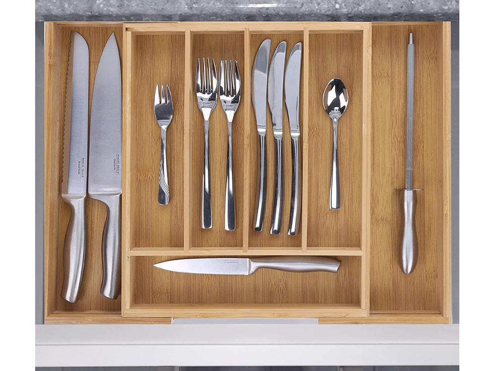 Virtuvės stalčių stalčių organizatorius bambus 7 durelių 39cm l