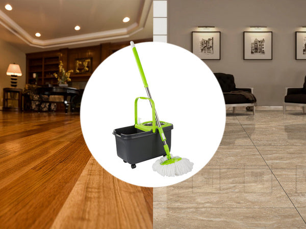 Rotacinis šluostės rotacinis 360 dozatorius kibiras rinkinys 2x mikropluošto pagalvėlės