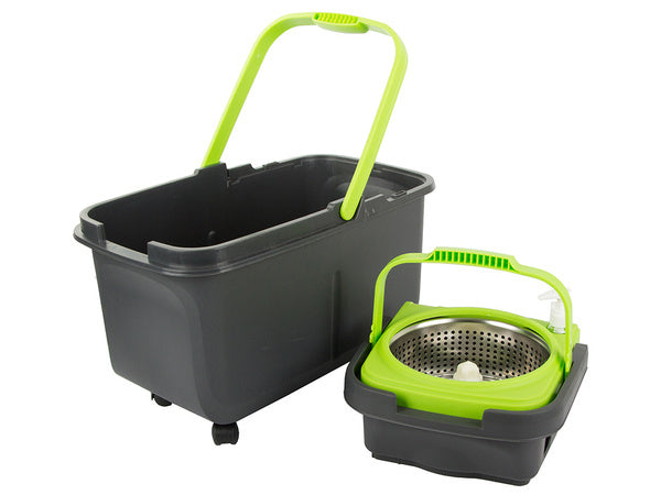 Rotacinis šluostės rotacinis 360 dozatorius kibiras rinkinys 2x mikropluošto pagalvėlės