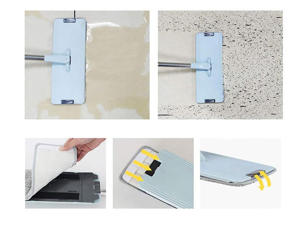 Plokščia šluostė su valytuvu dviejų kamerų grindų šluostė 3x pagalvėlės