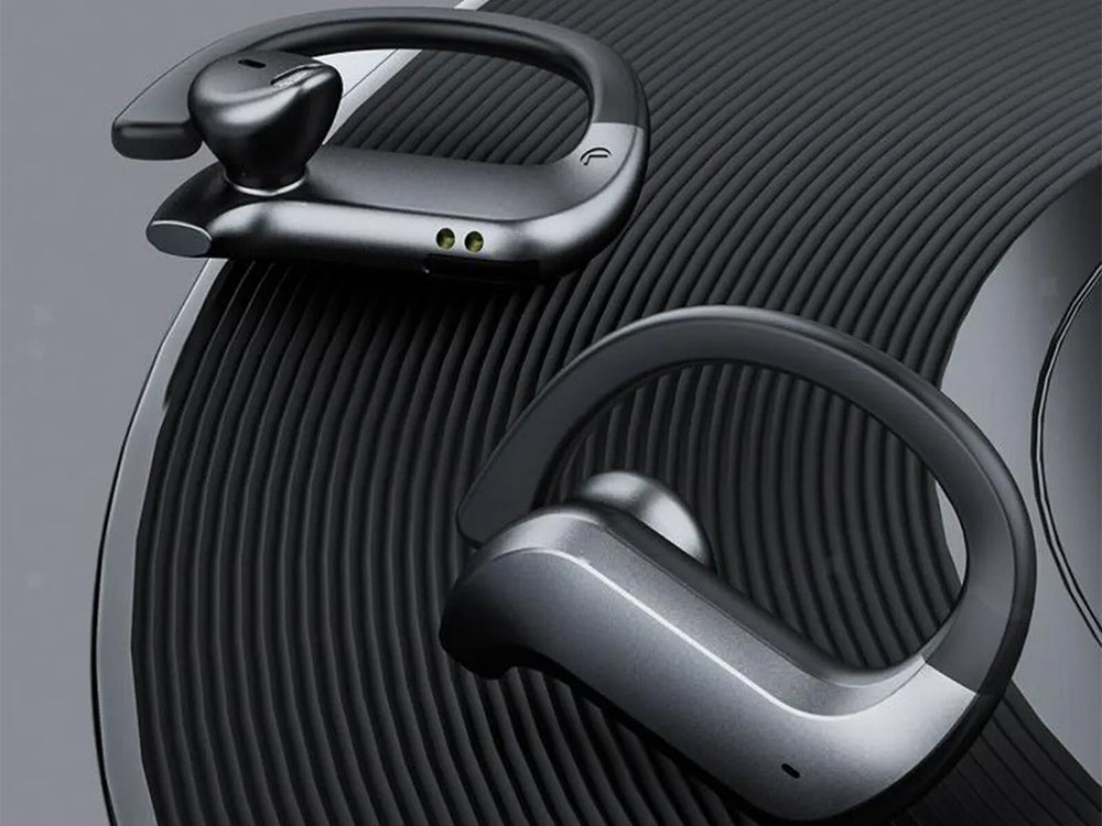 bluetooth belaidės sportinės ausinės, skirtos bėgimo treniruotėms ant ausų